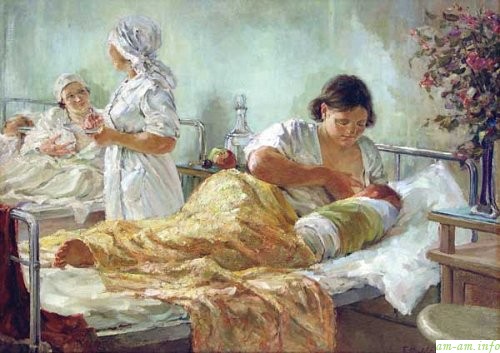 На листівках дуже любили малювати квіти і щастя породіль